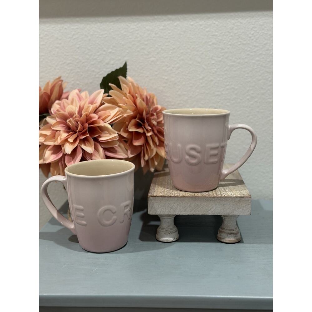 Le Creuset Stoneware XL 580 ML Coffee Logo mugs Set of 2- ( Shell Pink ) NEW - Picture 2 of 6